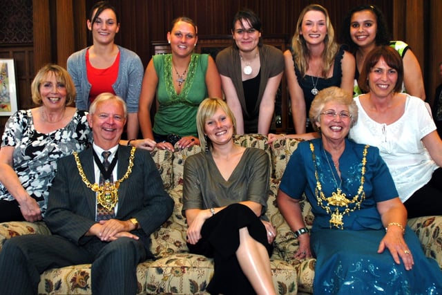 Sheffield Hatters attend a civic reception at Sheffield Town Hall in June 2006. In amongst the Lord and  Lady Mayoress of Sheffield, Councillors Arthur and Kathleen Dunworth, is Hatters skipper Katie Crowley along with other members of the team