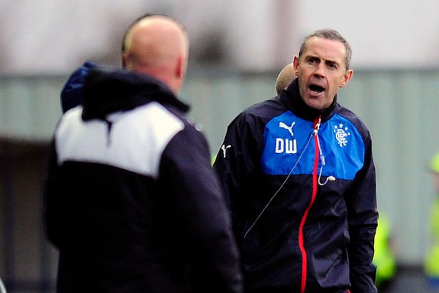 Rangers assistan manager David Weir exchanges words with Peter Houston
