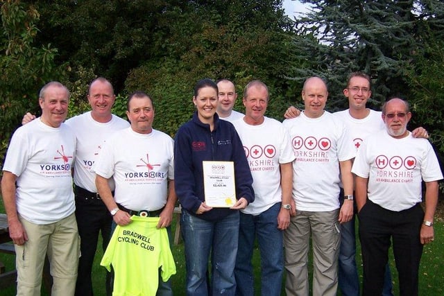 Members of Bradwell Cycle Club, who raised £2,425.96 for Yorkshire Air Ambulance in 2005