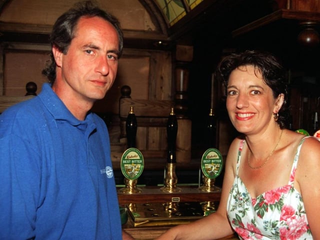 Shepley Spitfire landlord Richard Bell and wife Christina pictured in 1997