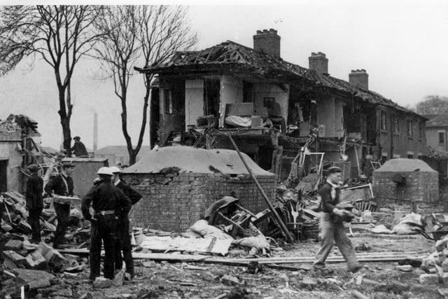 Clearing up the wreckage after a bombing at Balby Doncaster