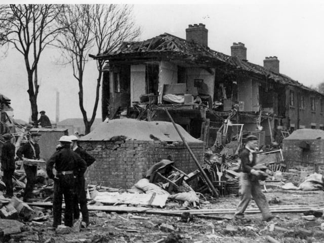 Clearing up the wreckage after a bombing at Balby Doncaster