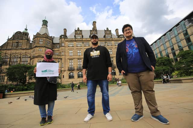 Sheffield PHD student Hamza Khalil loves Sheffield so much he challenged his friends to find beautiful places in the city to photograph which they all share on a popular twitter account. Also pictured are Elaf Islam, and Mohammad Yousof. Picture: Chris Etchells