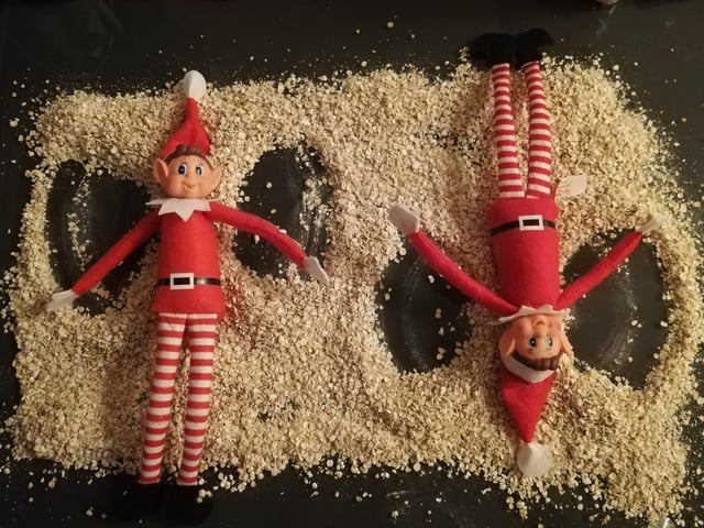 Snow angels in Rice Krispies from Kay Hardisty.