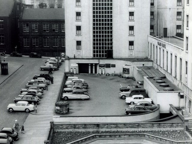 The forecourt of the Grand Hotel in Sheffield city centre pictured in August 1959