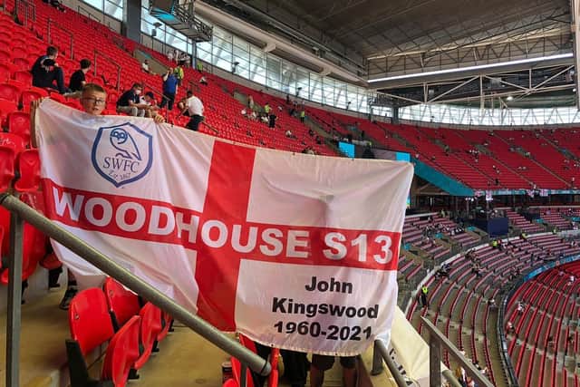 The flag which was flown in John Kingswood's honour at England's Euro 2020 match against Croatia