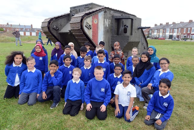 Back to 2015 and these Marine Park Primary school children saw a replica First World War tank when it paid a visit to Arbeia Roman Fort.