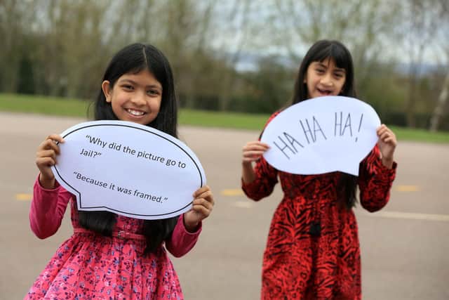 Red Nose Day at Acres Hill Community School. Pictured are Afreeda Ali, 10, and Aleena Miak, 10. Picture: Chris Etchells