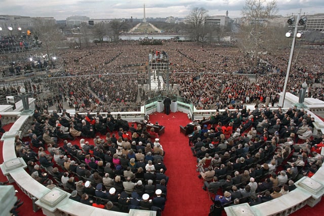 (Original Caption) Washington: President Bush makes his inaugural address at the Capitol after being sworn in as the 41st president of the United States.