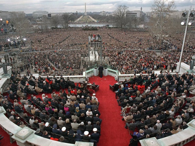 (Original Caption) Washington: President Bush makes his inaugural address at the Capitol after being sworn in as the 41st president of the United States.