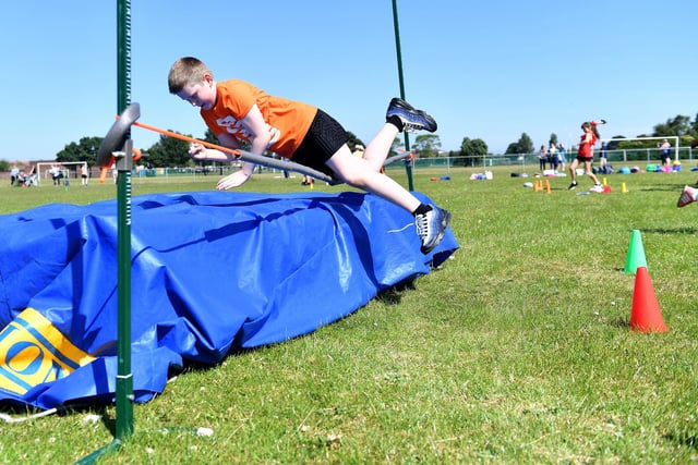 A pupil tackles the high jump during the Sacred Heart Primary school sports day at Grayfields in 2017.