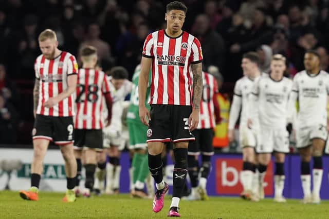 A dejected Daniel Jebbison as Sheffield United were beaten at home by Middlesbrough