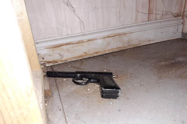 A gun found at a crime scene in Sheffield (Photo: archive). Gun crime is reportedly down by 16 per cent in South Yorkshire.