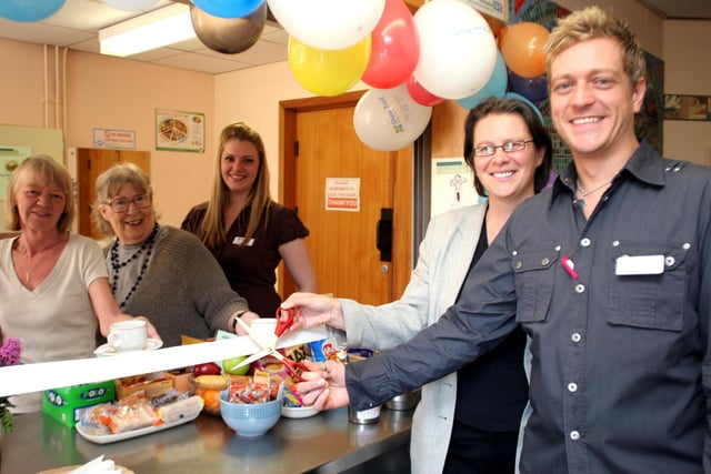 Hartington Unit at Chesterfield Royal Hospital opened a new cafe run by patients in 2007. From left: Ann Duerden, service user, Betty Needham, Carer, Sarah clare Jones, Shaw Trust, David Weaver, recreational activities worker and Vanessa Crockford therapy manager