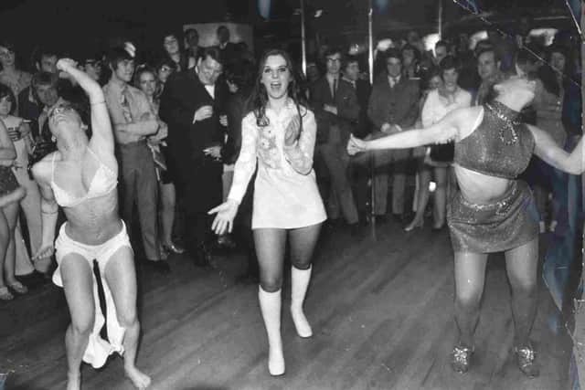 Go Go dancing competition at the Penny Farthing Club, Sheffield in February 1970. Pictured (from left) Betty Nixon  of Durlstone Crescent, Avril Cochrane of Crescent Rd, Nether Edge and Christine Hague of Kilvington Road
