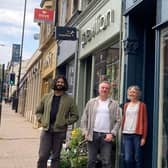 Councillor Minesh Parekh, left, with Jonathan Bagge and Sarah Worth, who led a successful Economic Recovery Fund project in Broomhill, Sheffield designed to revitalise the shopping area. They are pictured outside their businesses, Pavilion Flowers and Worth Interiors. Picture: Supplied by Minesh Parekh
