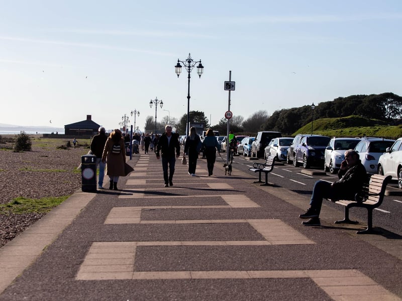 People enjoying the sunny weather in Southsea on 26 February 2021. Picture: Habibur Rahman