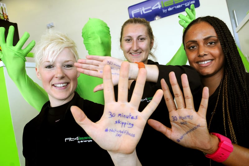 Fit4less instructors Georgina Hall, left, with Tina Collins and Catherine Shields in 2014. They were displaying their fitness pledges. Remember this?