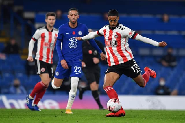 Max Lowe of Sheffield United in action for his parent club in the Premier League: Ben Stansall - Pool/Getty Images