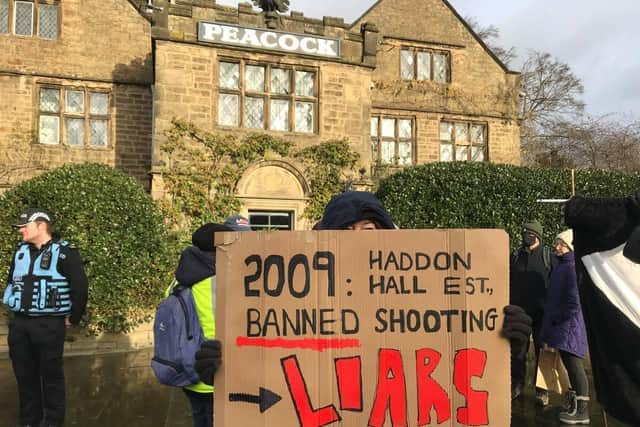 Members of Derbyshire Against the Cull held a protest against pheasant shooting and badger culling on land owned by Haddon Hall.