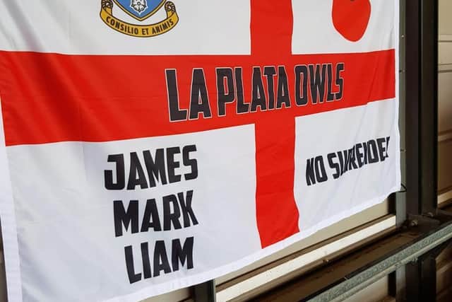 A flag Mark and his friends displayed on matchdays.