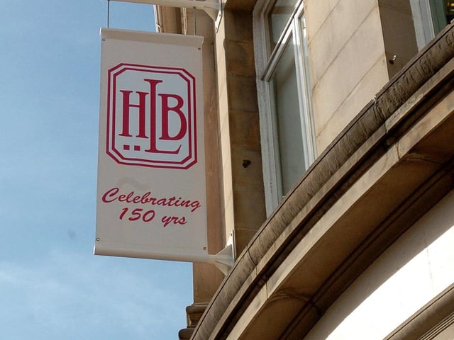 The banner celebrating 150 years of H.L. Brown Jewellers in Sheffield, on March 18, 2003