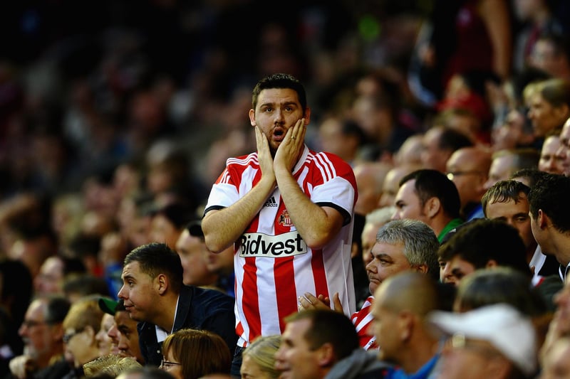 A Sunderland fan reacts during the Barclays Premier League match between Sunderland and Manchester United at Stadium of Light.