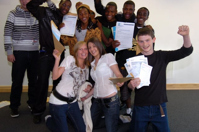 Students celebrate their GCSE results at Springs Academy on Hurlfield Road in 2008