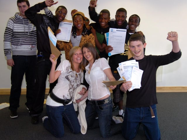 Students celebrate their GCSE results at Springs Academy on Hurlfield Road in 2008