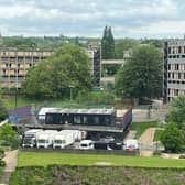 A production company is filming scenes for a new Disney+ TV series at the Park Hill flats complex in Sheffield this week