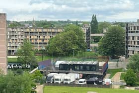 A production company is filming scenes for a new Disney+ TV series at the Park Hill flats complex in Sheffield this week