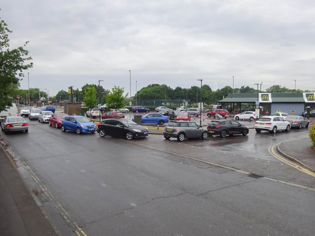 Heavy traffic at the McDonald's at Speedfields Park, Fareham.