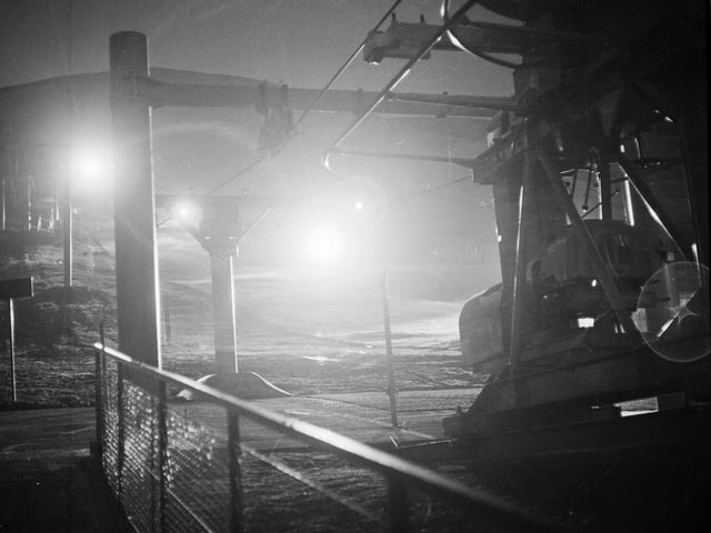 The gas floodlights, which would soon be replaced by electrical lights, at Hillend in 1966.