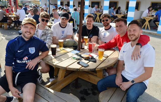 Fans in Chesterfield watch the England v Germany game at the Spotted Frog. 