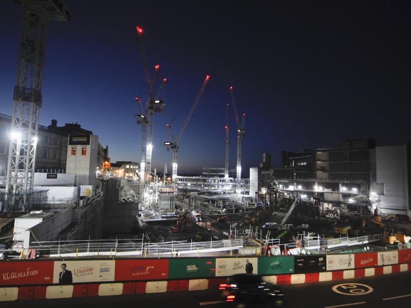 The construction of the new St James centre under floodlights.