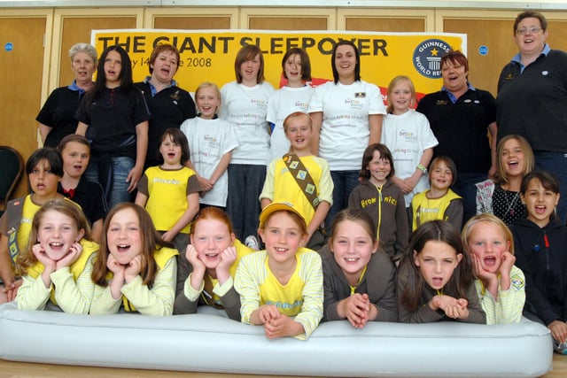 Brownies and Rainbows who took part in the Giant Sleepover at Ollerton in 2008