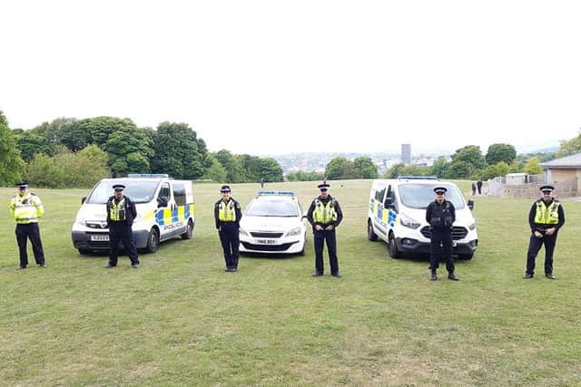 Officers from South Yorkshire Police's Manor and Arbourthorne teams in Norfolk Park.