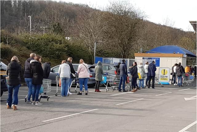 The scenes outside Tesco in Sheffield this morning.