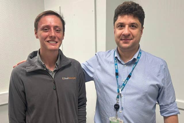 Josh Jackson with Consultant Haematologist Dr Alexandros Kanellopoulos at the Royal Hallamshire Hospital
