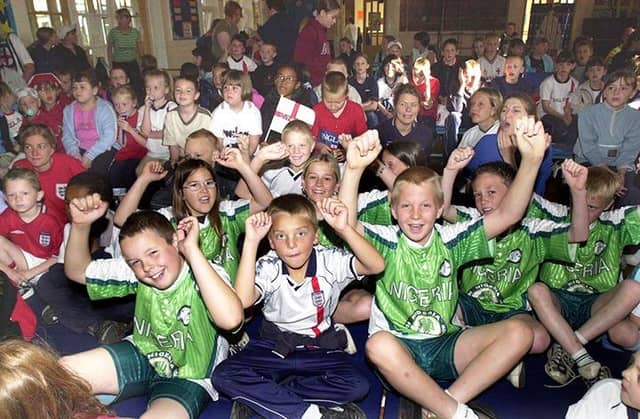 Children at Woodthorpe Primary School, Woodthorpe Road, Sheffield, were cheering as they watched the World Cup game between England and Nigeria, on June 12, 2002