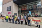 Supporters of Better Buses for South Yorkshire forming a bus queue outside the South Yorkshire Mayoral Combined Authority in Sheffield to call for faster action on bringing services back under public control. Picture: Better Buses for South Yorkshire