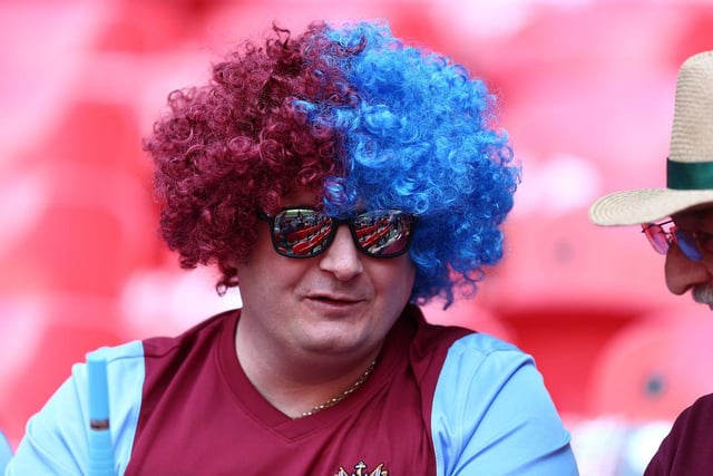 A South Shields fan looks on during The Buildbase FA Vase Final between South Shields and Cleethorpes Town at Wembley Stadium.