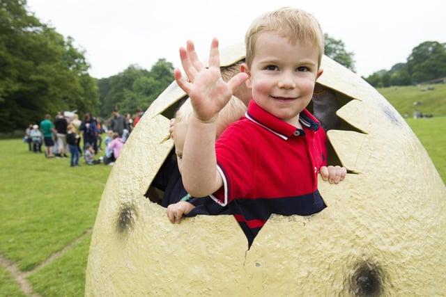 Benjamin Priestley hatches from a dinosaur egg! Jurassic Kingdom came to Norfolk Park in Sheffield in 2018