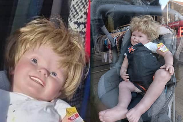 A life-size doll of a little boy in the window of a Sheffield charity shop has been labelled 'creepy' by viewers online.