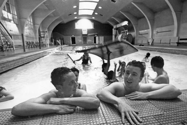 Karl Peacock and Ian Gardener take a rest as youngsters enjoy their last day at Derby Street  baths - in which year?