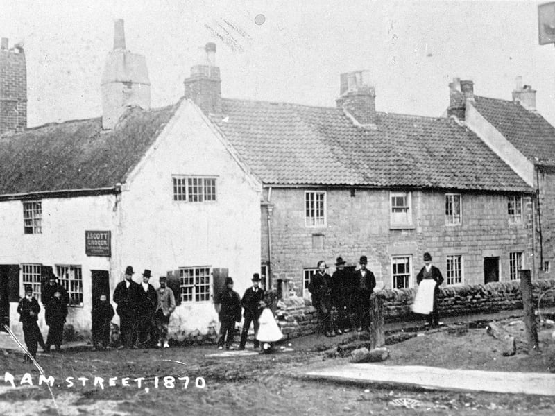 Tenter Lane 1870.
The cottages stood on the site of the Coop Building, now Wilkinson's.
The street was renamed Outram Street after landowner Mr T Outram.