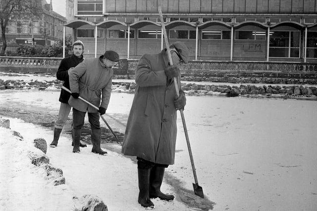 Breaking ice in Mowbray Park in 1973