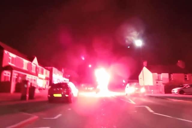 Fireworks being thrown at a car in Sheffield. South Yorkshire Police have issued a safety warning after being called to 150 incidents in the past week