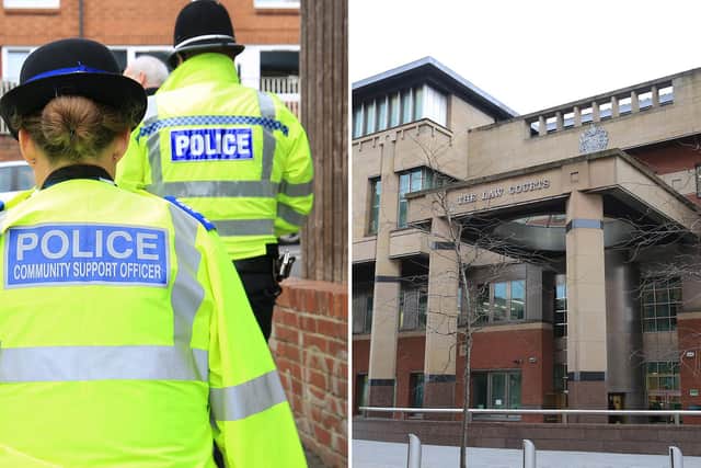 Sheffield Crown Court, pictured, heard how a burglar went on to assault police officers and urinate and defecate in a police van.