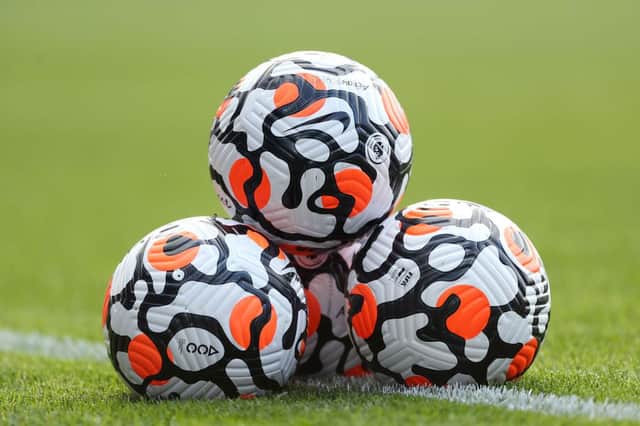 Aerowsculpt Official Premier League match balls. (Photo by Lewis Storey/Getty Images)
